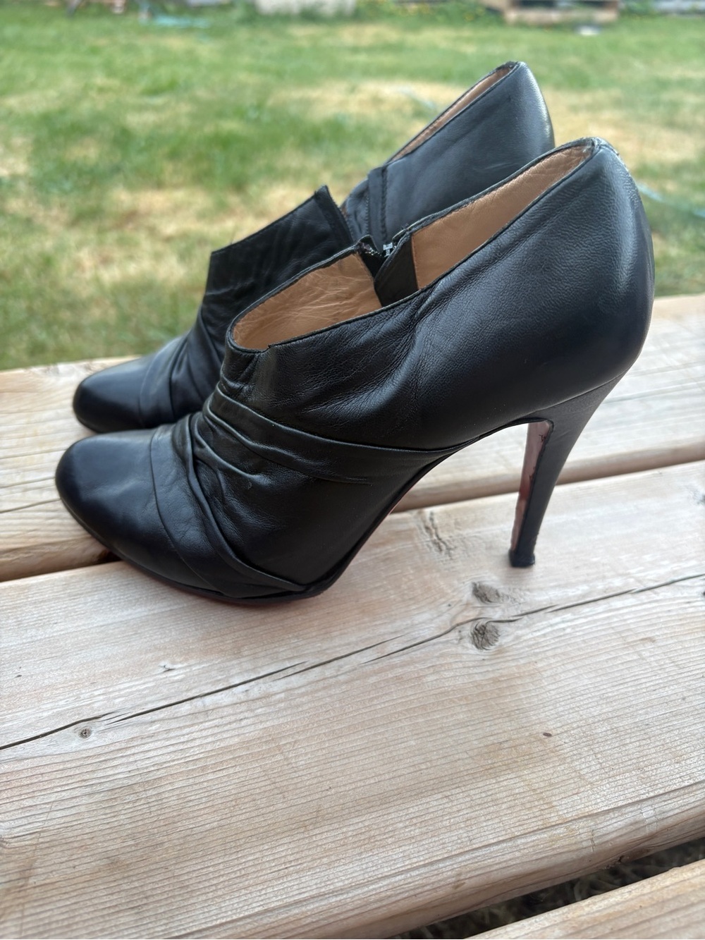 Christian Louboutin Pleated Leather Ankle Boots Sz 35 1/2